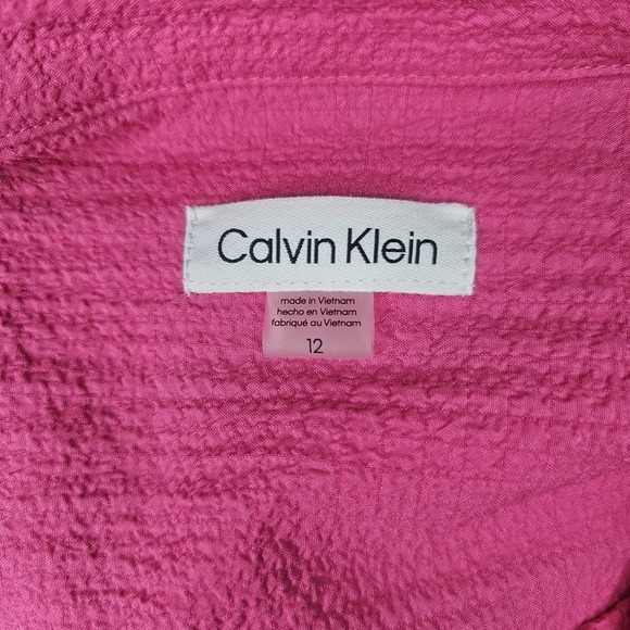 Calvin Klein Hot Pink Button-Front Fit & Flare Gauze Preppy Feminine Shirt Dress - Picture 6 of 11
